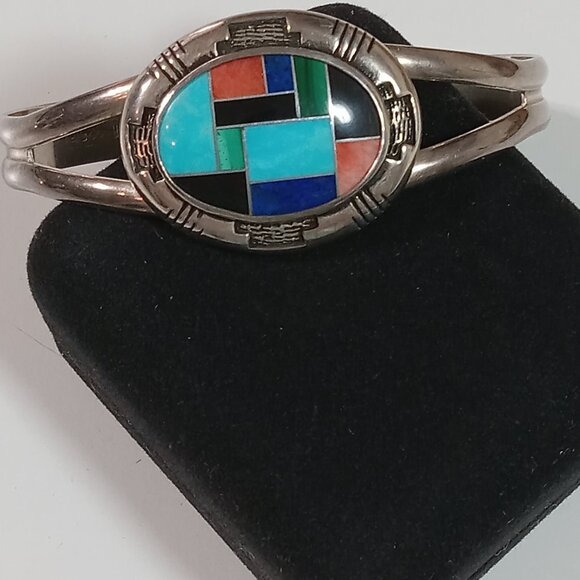 Carolyn Pollack Sterling Silver Relios Inlay Bracelet and matching Earrings - Picture 3 of 7